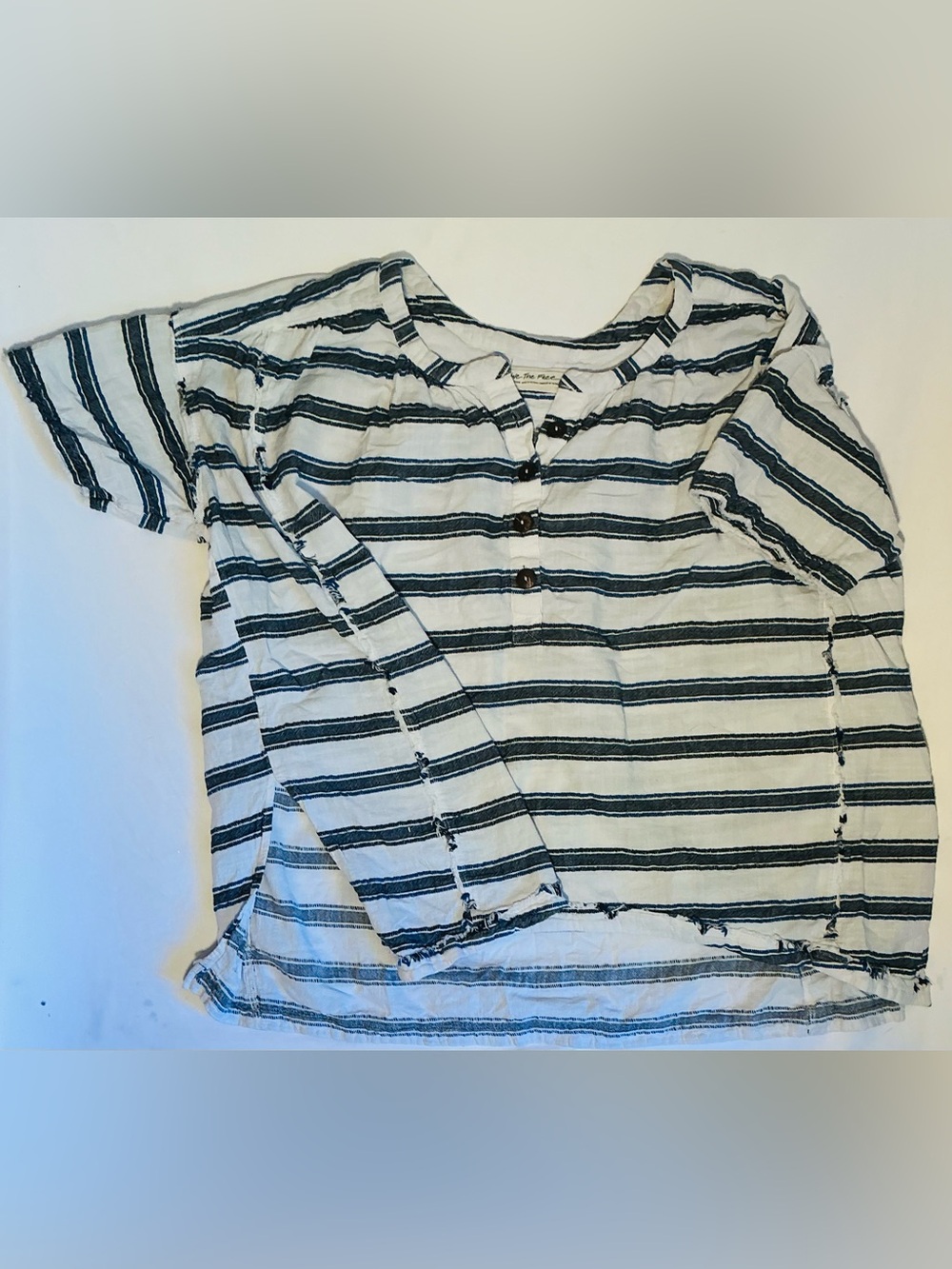 We The Free Button Henley Top - White & Black - Unknown Brand